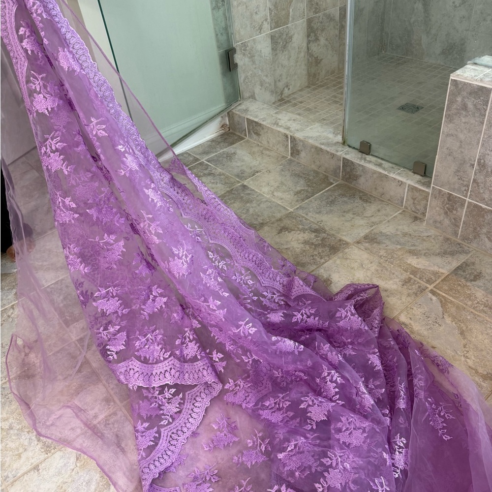 Purple Saree/Sari Organza Lace Fabric